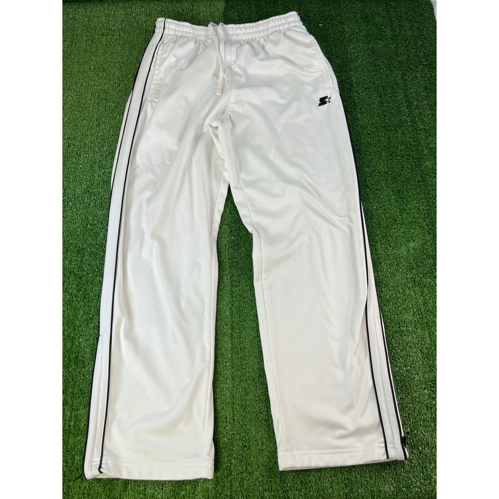 Starter Mens‎ White Black Side Stripe Track Pants Gym Joggers Zipper Cuffs Large